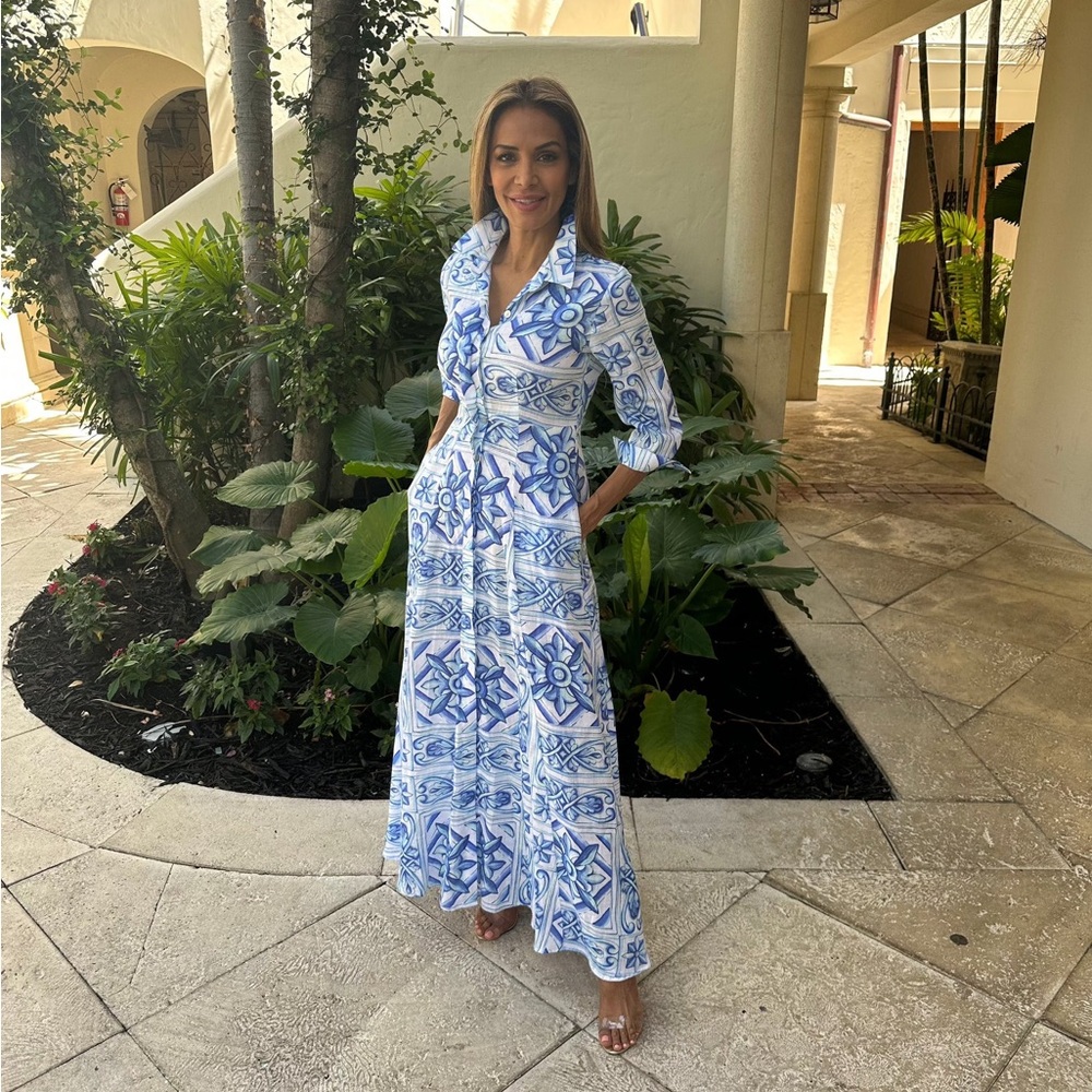Spolverino Linen Printed Shirt Dress (XS)